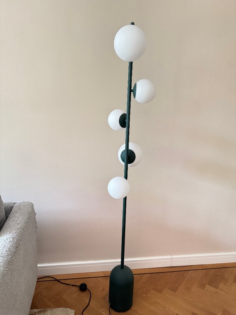Vloerlamp met 5 glazen bollen - Zwart/Groen, Ophalen, Zo goed als nieuw, Glas, Modern