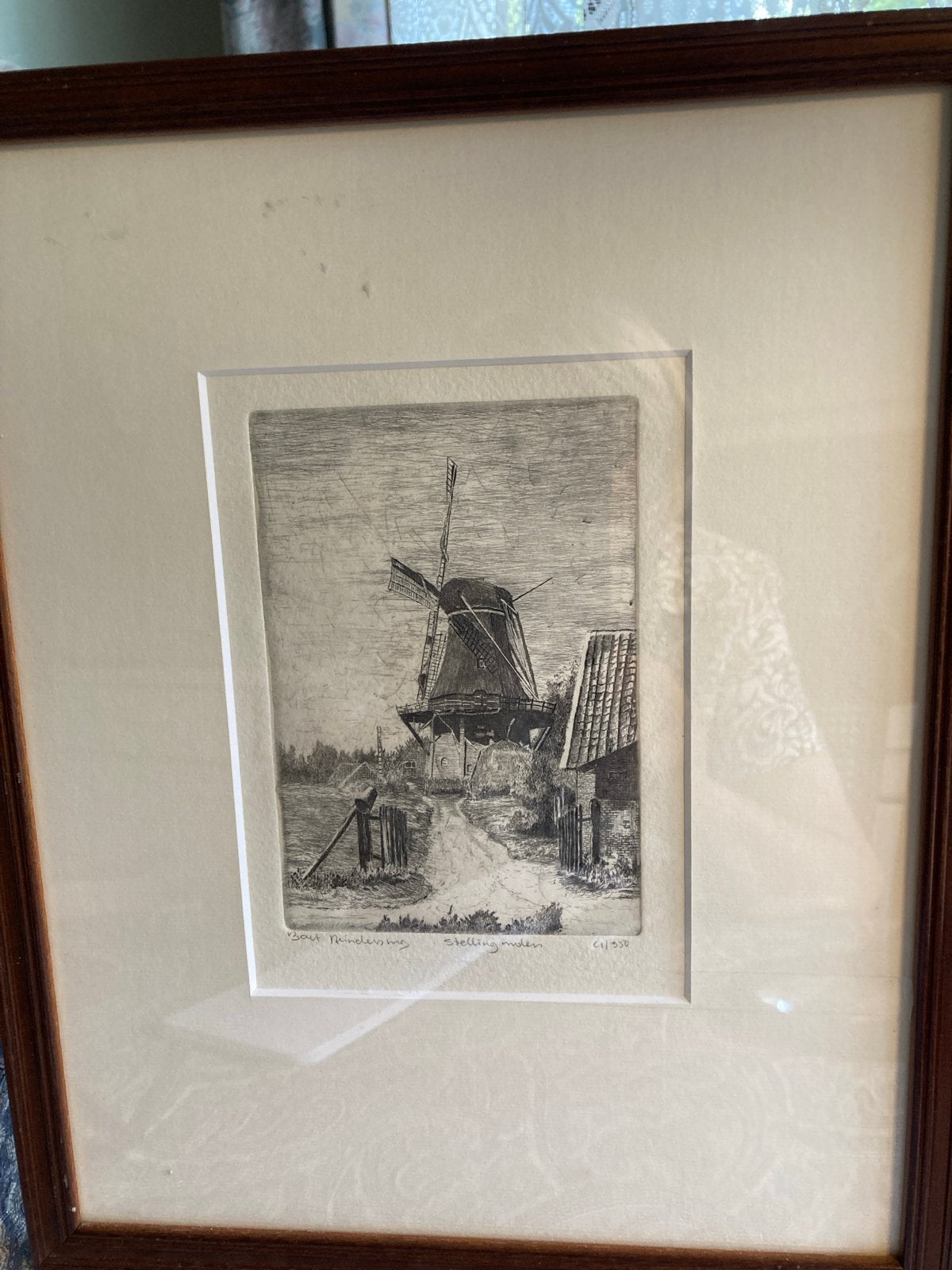 Heliogravure van Stellingmolen,  te Coevorden    1938, Antiek en Kunst, Kunst | Etsen en Gravures, Ets, Ophalen of Verzenden, Gesigneerd