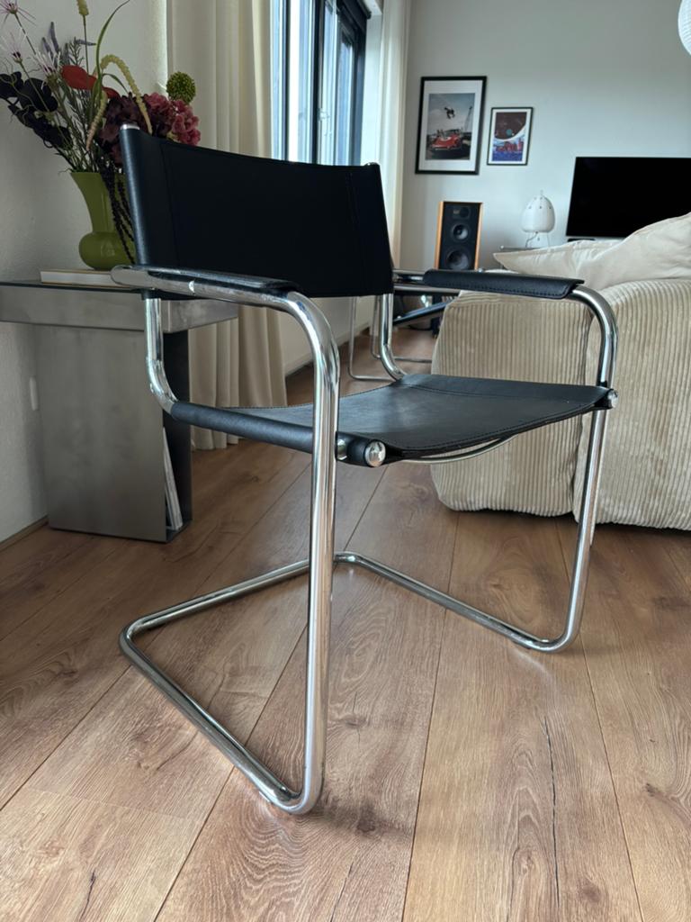 Zwarte buisframe stoel chroom, Huis en Inrichting, Stoelen, Ophalen, Gebruikt, Zwart, Eén