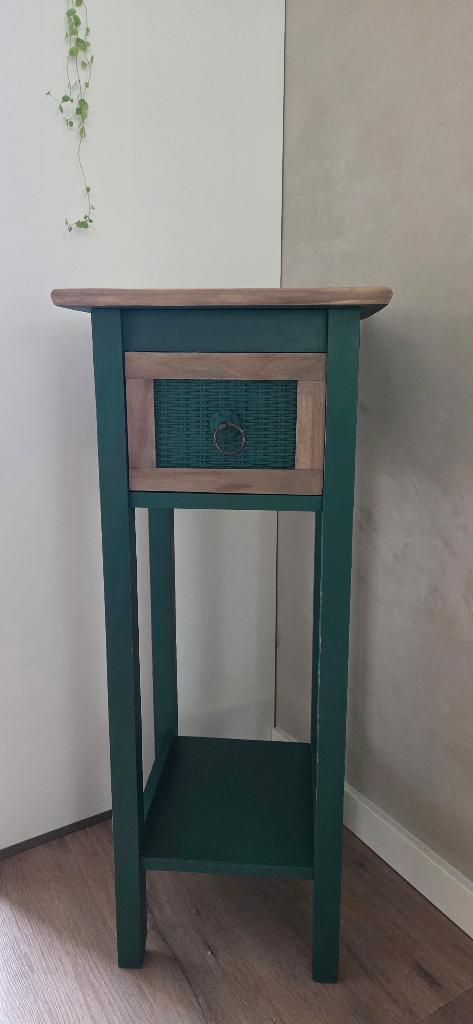Plantentafeltje met lade groen, Huis en Inrichting, Ophalen, Gebruikt, Minder dan 50 cm, Landelijk Scandinavisch