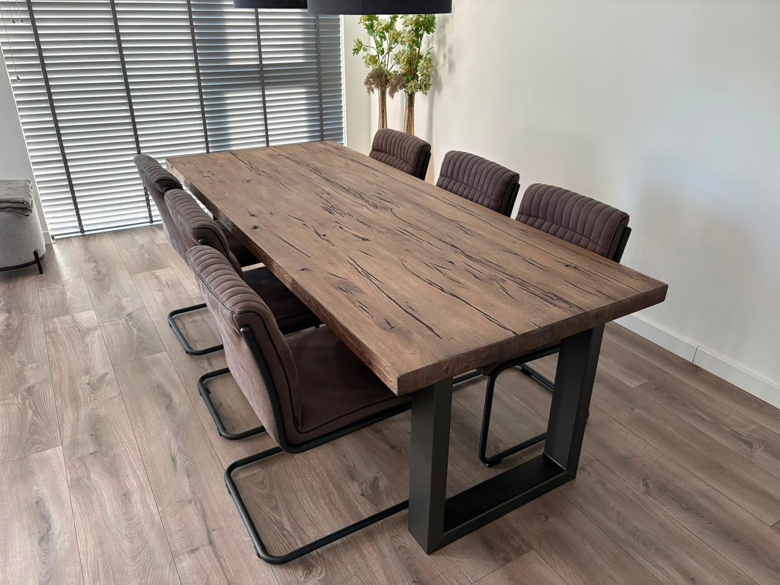 Eethoek: eettafel 240x100 cm met 6 Acra softyl steel stoelen, Huis en Inrichting, Ophalen, Gebruikt, 100 tot 150 cm, 200 cm of meer