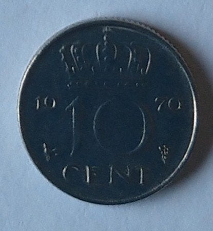 10 cent 1970 munt, volgnr 16.0, Postzegels en Munten, Ophalen of Verzenden, Koningin Juliana, Overige waardes, Losse munt