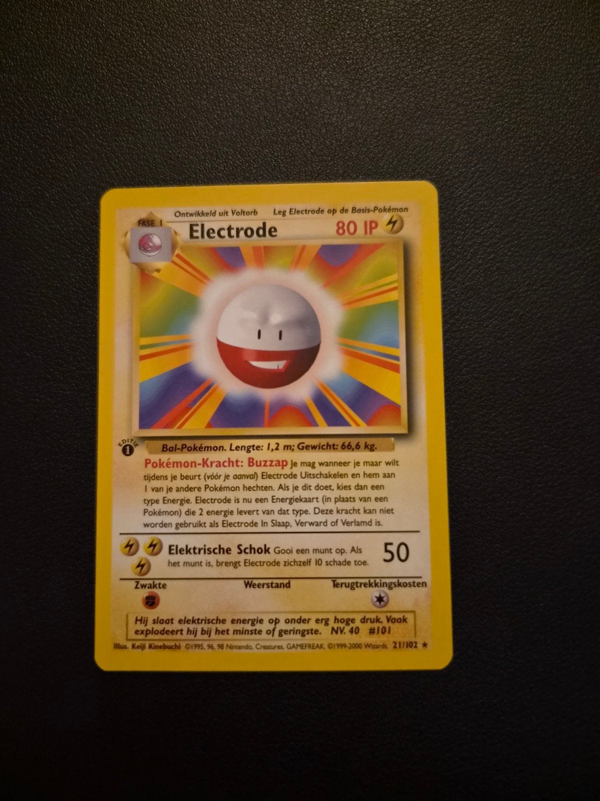 Electrode 21/102 1st Edition Mint Nederlandse Pokémon Kaart, Ophalen of Verzenden, Zo goed als nieuw, Losse kaart