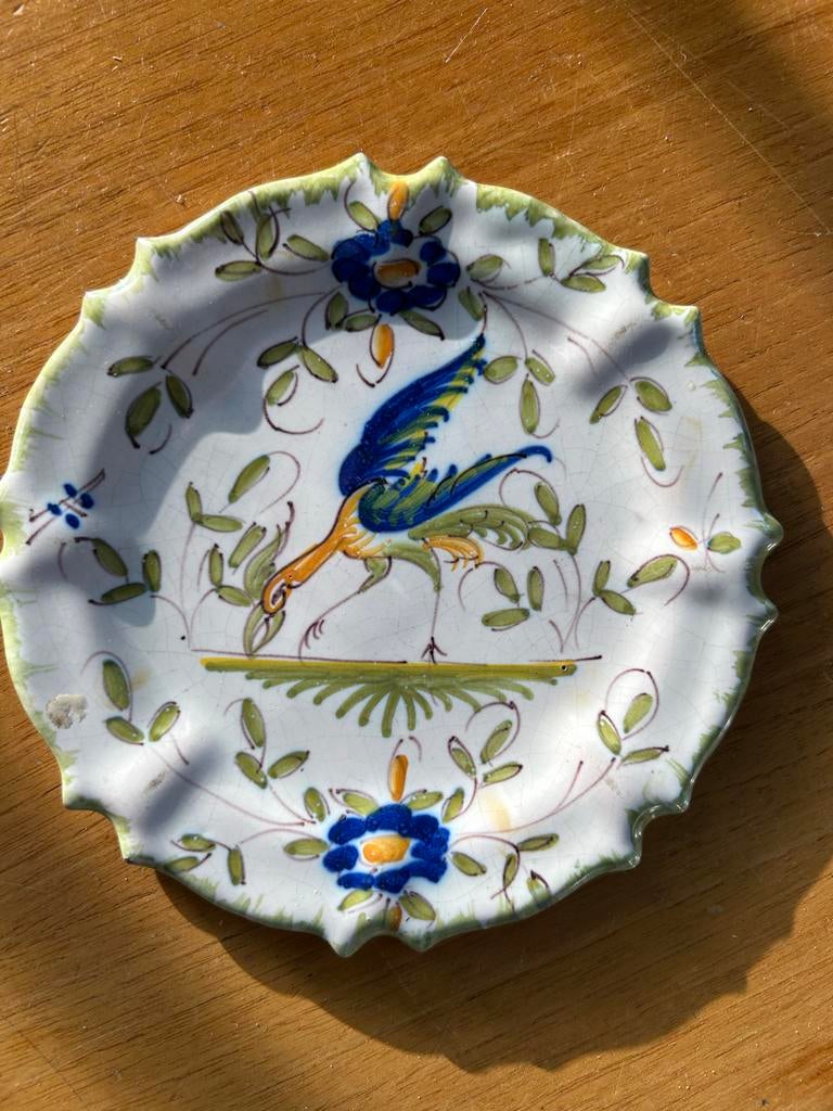 Polychrome Aardewerk Plaquette met Vogeldecoratie, Ophalen of Verzenden