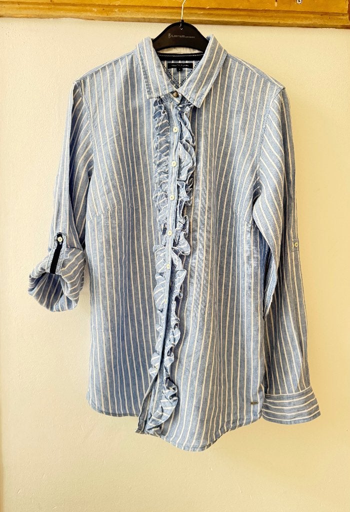 Tommy Hilfinger 38 linnen blouse, Ophalen of Verzenden, Zo goed als nieuw, Maat 38/40 (M), Blauw