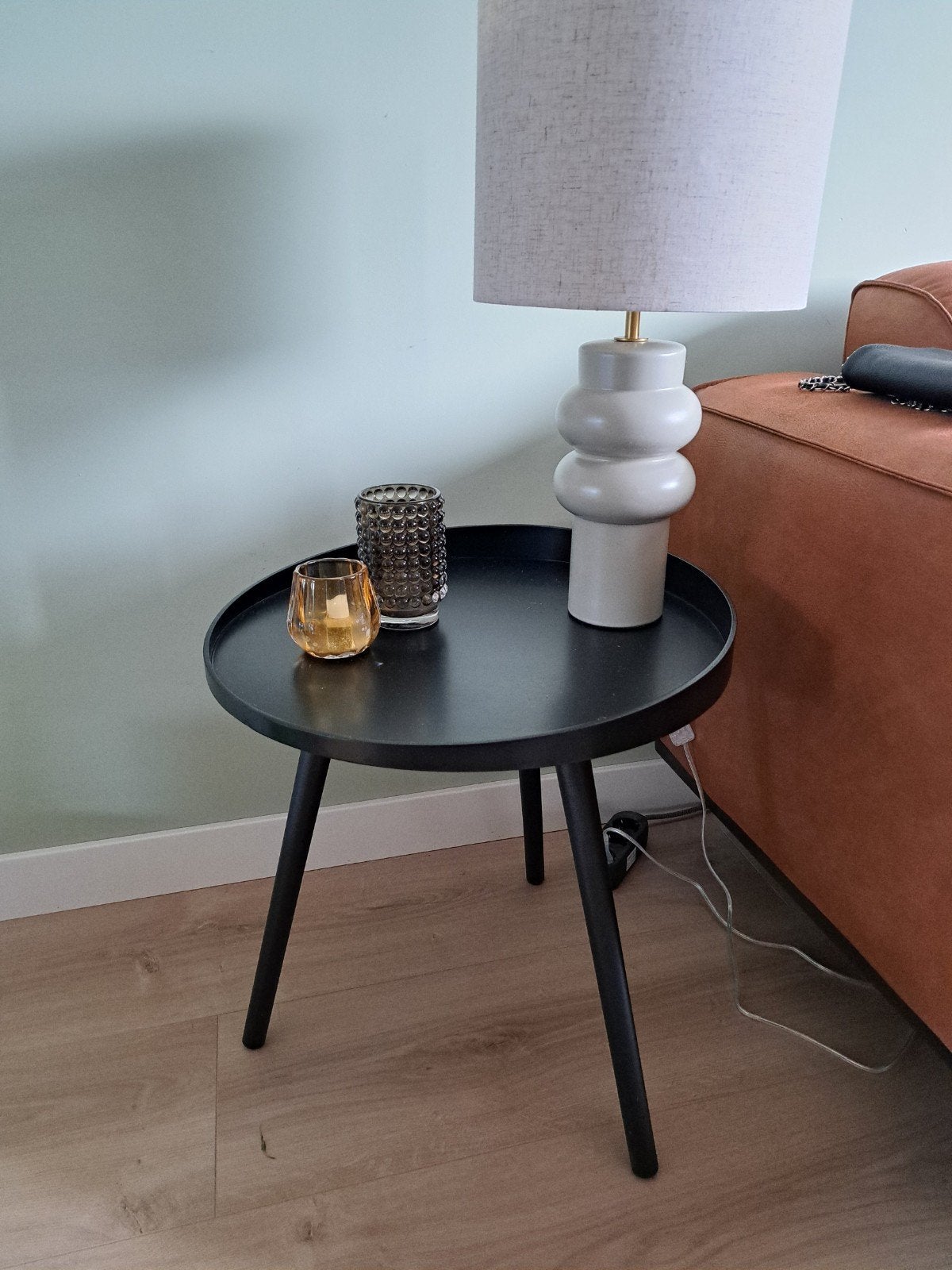Zwart houten bijzettafel - Rond - Woood, Ophalen, Minder dan 45 cm, Minder dan 55 cm, Gebruikt