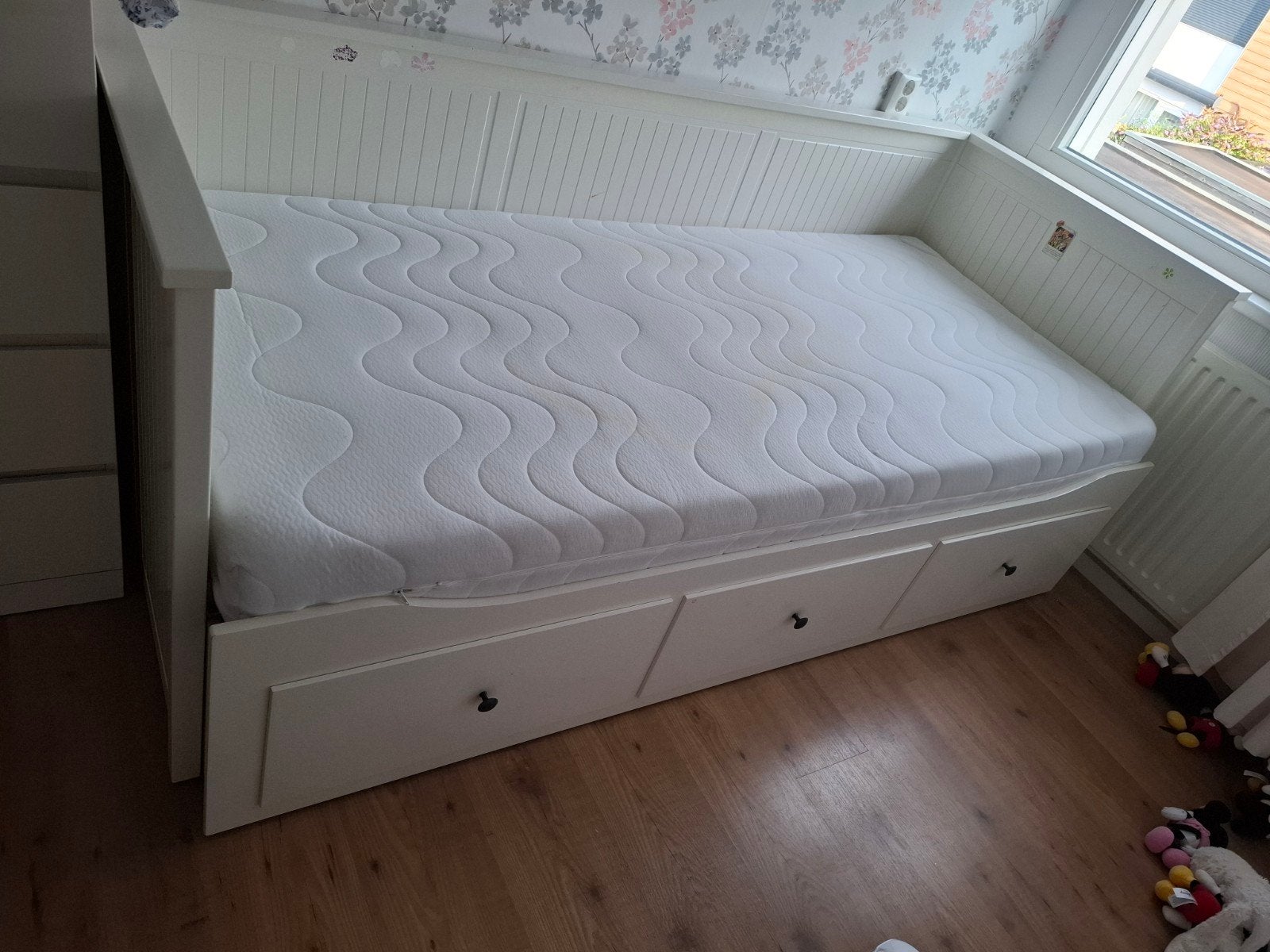 IKEA Hemnes Bedbank - Dubbel Bed met Lades, Ophalen, Gebruikt, Wit, Tweepersoons