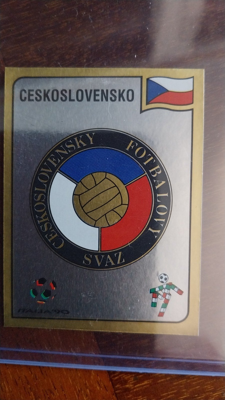 Panini Italia'90 sticker #76 - Embleem Tjechoslowakije, Verzamelen, Ophalen of Verzenden, Nieuw, Poster, Plaatje of Sticker