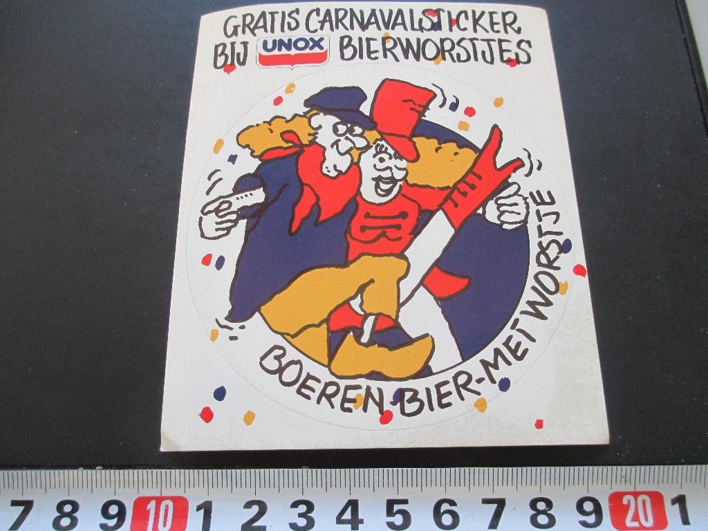 sticker strip carnaval boer majorette - unox bierworstjes *, Ophalen, Zo goed als nieuw