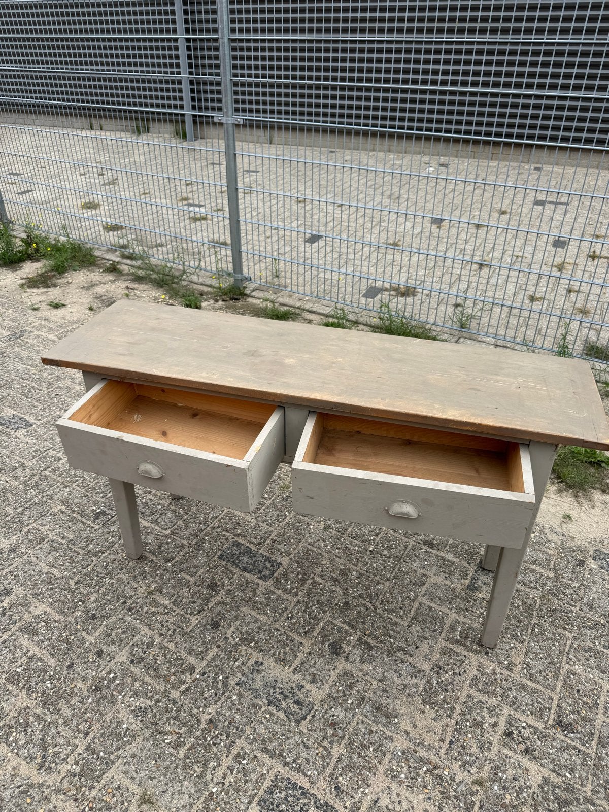 Vintage houten sidetable met 2 lades, Ophalen