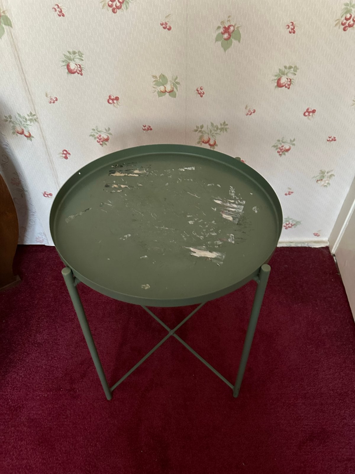 Groene bijzettafel 51cm hoog, Gebruikt, Metaal of Aluminium, Rond, Ophalen