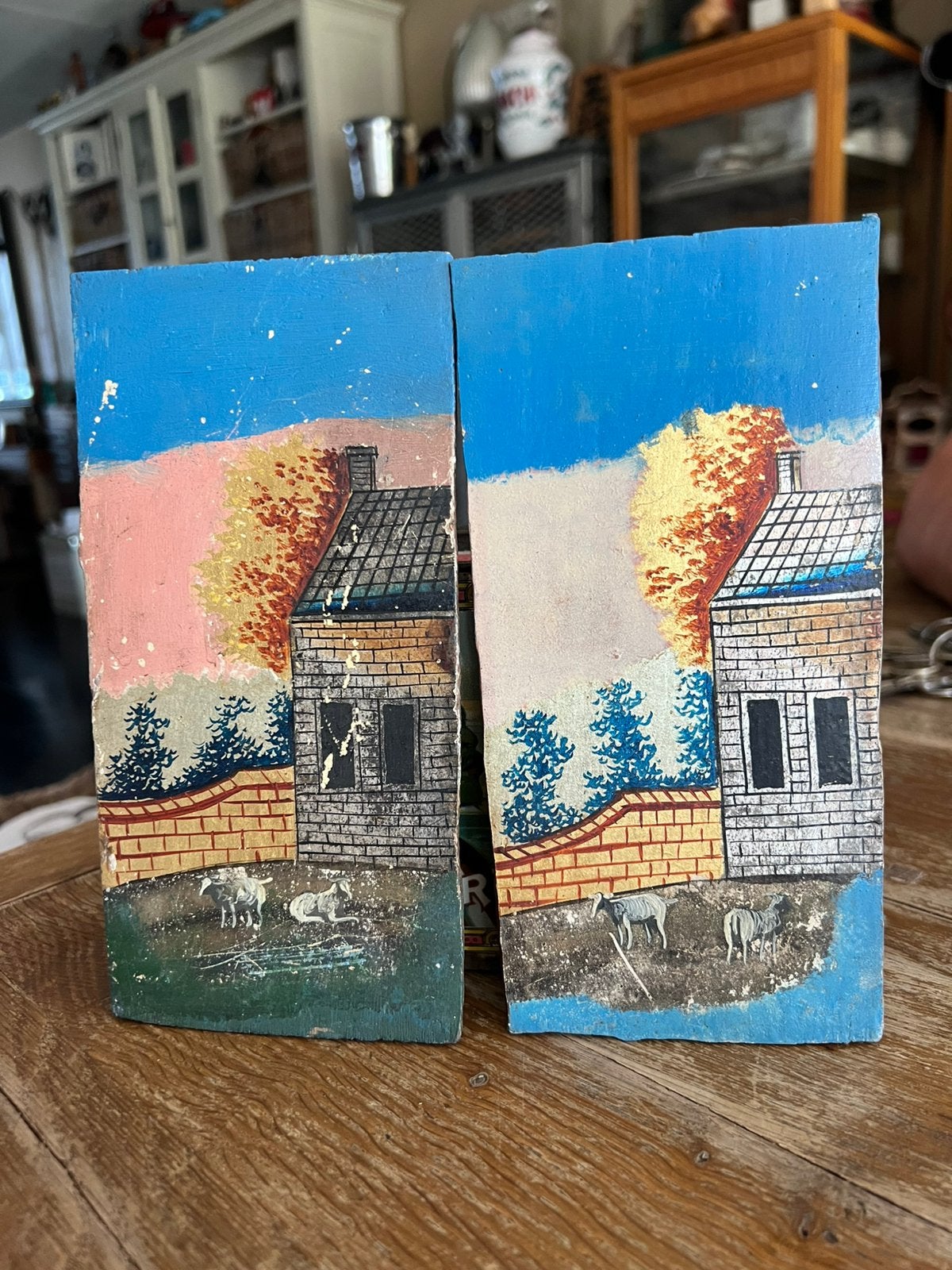 2 x oud geschilderde paneeltjes, Ophalen of Verzenden