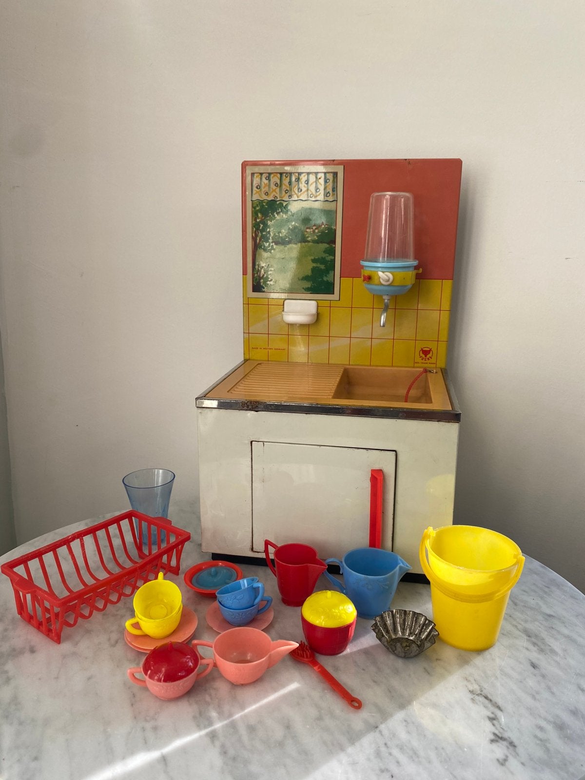 FUCHS Vintage blikken speelgoed keukenset in doos, jaren 50, Ophalen of Verzenden, Gebruikt