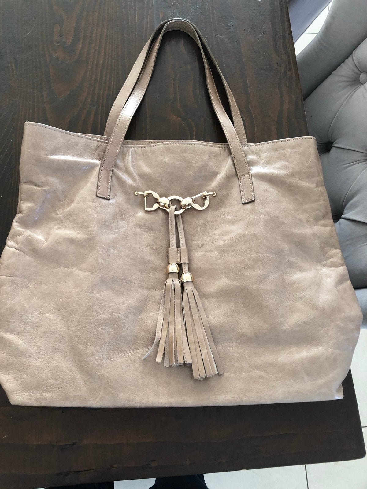 Nieuw beige echt leer handtas, Ophalen of Verzenden, Nieuw, Beige, Handtas