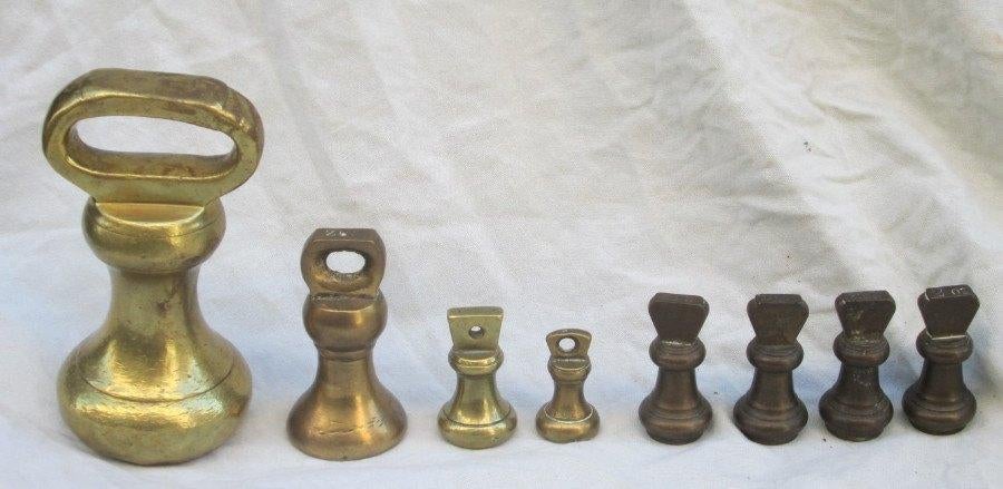 4 oude bell gewichten of kruk gewichten en nog 4 gewichten, Ophalen of Verzenden