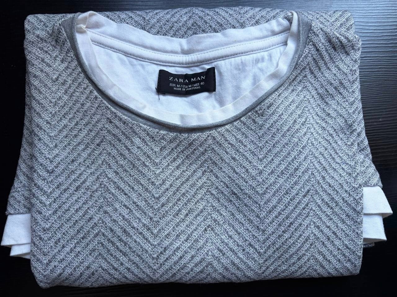 Zara Man grijze trui met subtiel patroon en witte randjes, Maat 48/50 (M), Ophalen of Verzenden, Zo goed als nieuw, Zara Man