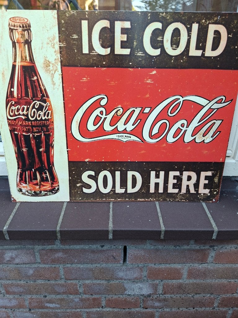 GROOT HOUTEN RECLAMEBORD  COCA COLA  ICE COLD, Ophalen, Gebruikt, Reclamebord