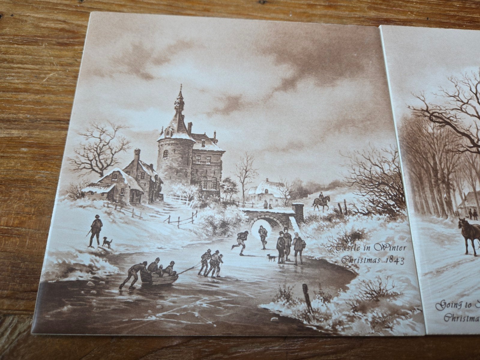 Set van 3 supermooie Vintage Tegeltjes, Engelse Winter, Ophalen of Verzenden, Zo goed als nieuw
