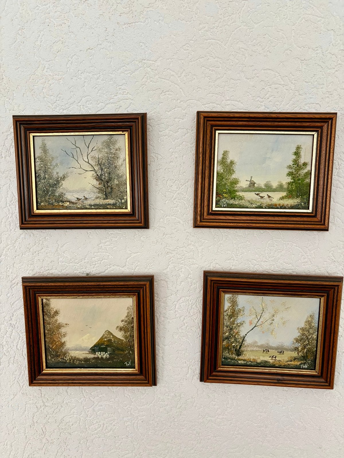 Theo van Veggel - De vier jaargetijden (set van 4), Paneel, Realistisch, Ophalen of Verzenden, Landschap