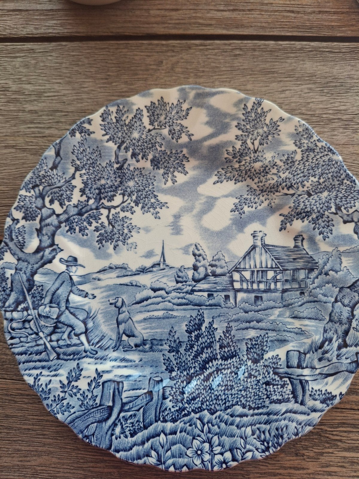 Antiek Myott The Hunter bord - Blauw/wit landschap, Ophalen of Verzenden
