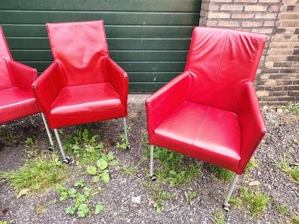 Gratis 4 stoelen (rood leer ), Ophalen, Gebruikt, Leer, Vier