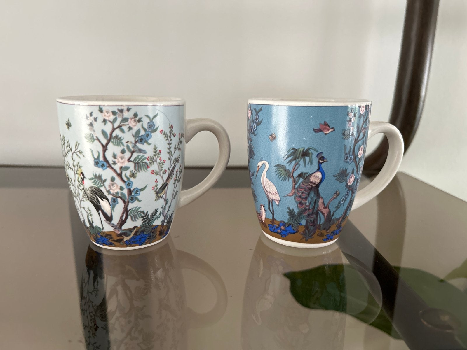 2 Siaki kopjes met vogel- en bloemenprint, Aziatisch, Gebruikt, Overige merken, Keramiek