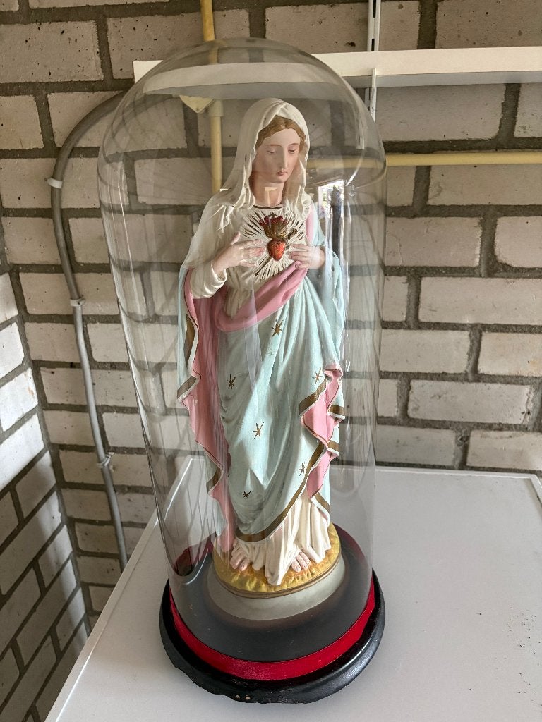 Mariabeeld in glazen stolp, Verzamelen, Religie, Ophalen of Verzenden, Zo goed als nieuw, Beeld(je), Christendom | Katholiek