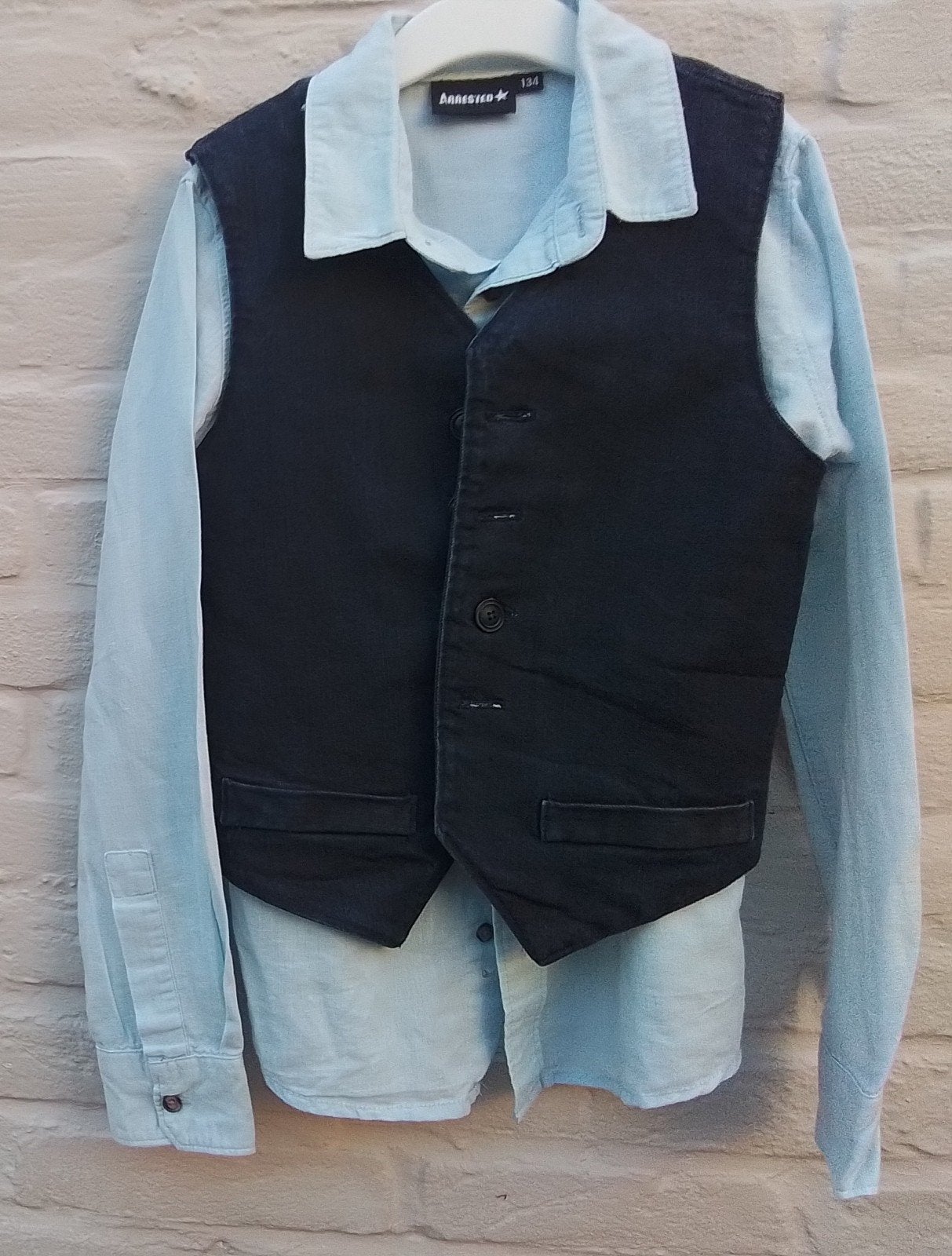 ZGAN, Arrested overhemd maat 134 met blauw gilet, ook apart, Ophalen of Verzenden, Zo goed als nieuw, Overige maten, Blauw
