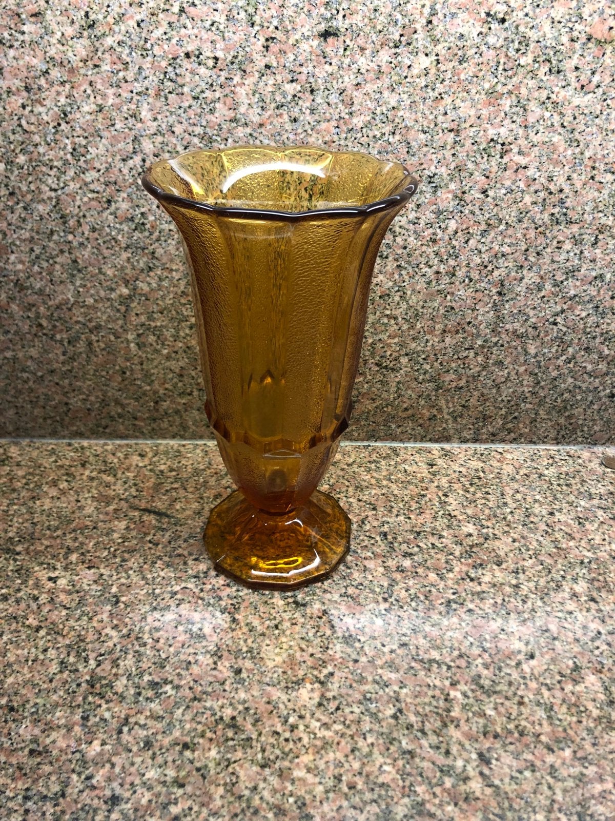Vintage Amberkleurige Glazen Vaas op Voet, Ophalen of Verzenden