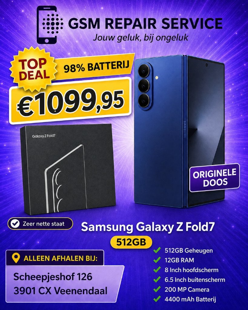 Samsung Galaxy Z Fold7 512GB Blauw – 12GB RAM – 98% Batterij, Ophalen, Blauw, 512 GB, Zo goed als nieuw