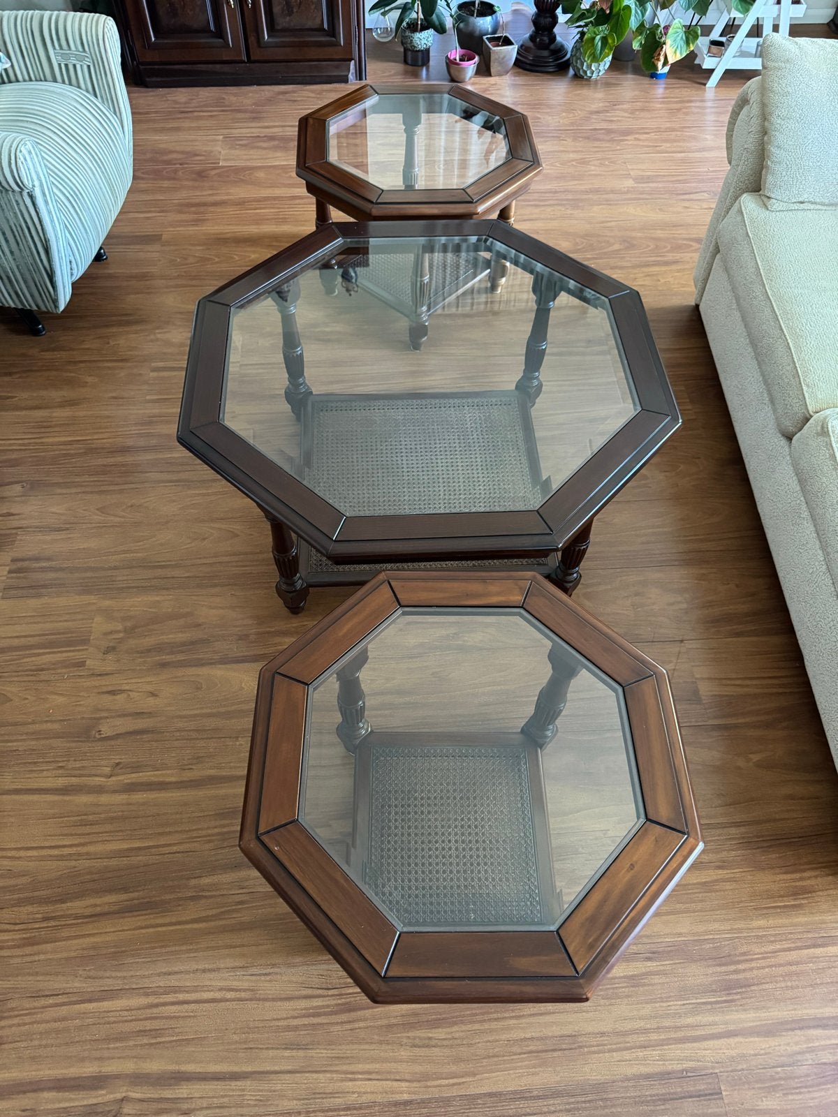 Set van klassieke salontafel en bijzettafels (49cm hoog), Huis en Inrichting, Ophalen, Gebruikt, 100 tot 150 cm, 50 tot 100 cm