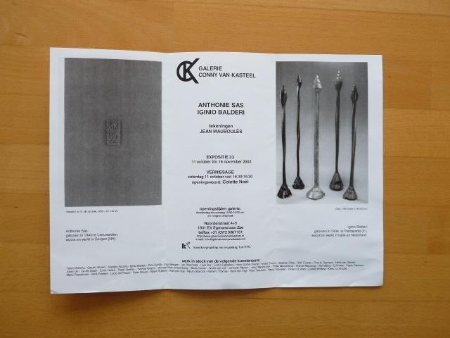 Uitnodiging galerie Conny van Kasteel, Antonie Sas, Inginio, Boeken, Ophalen of Verzenden, Zo goed als nieuw, Folder