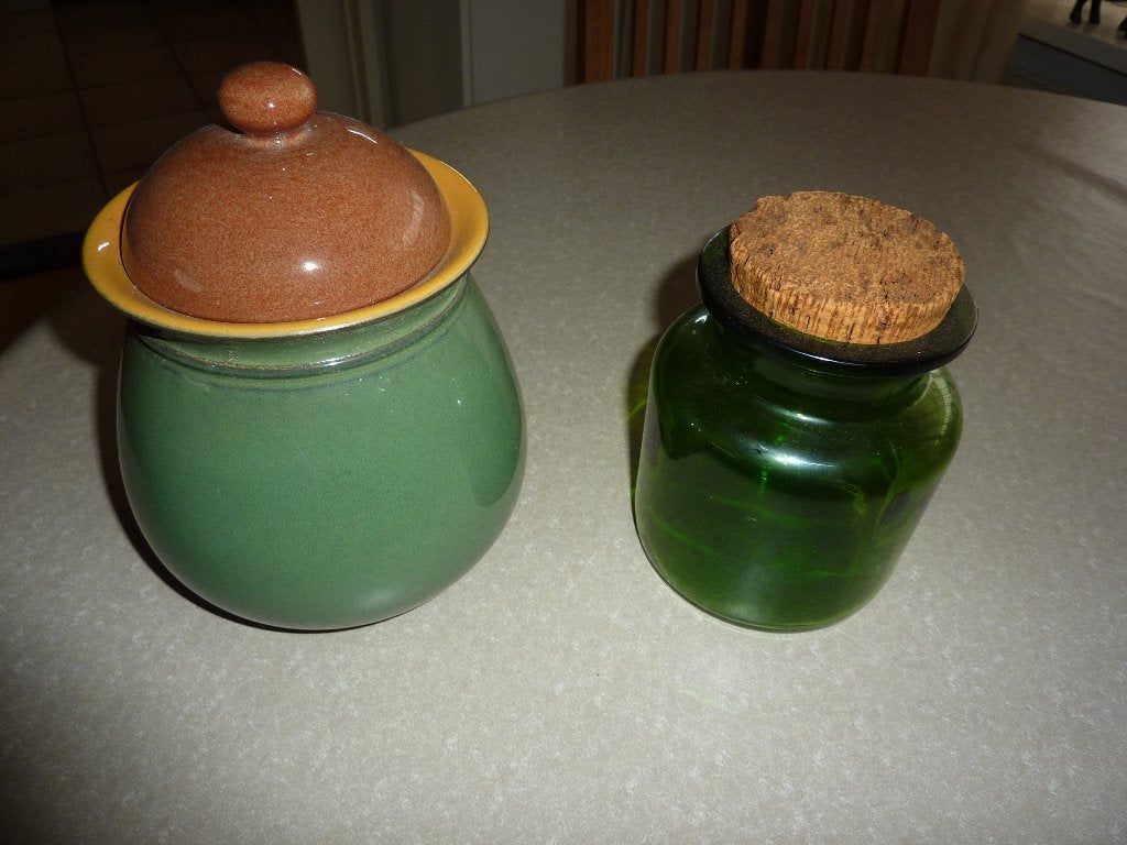 oma s groene potjes glas-aardewerk, Ophalen of Verzenden