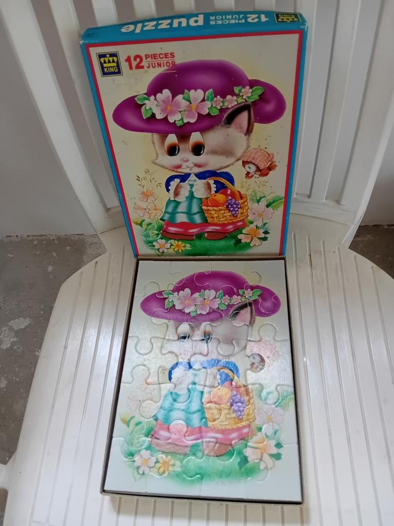 Vintage 12-delige kinderpuzzel met illustratie van een kat, Ophalen, 10 tot 50 stukjes
