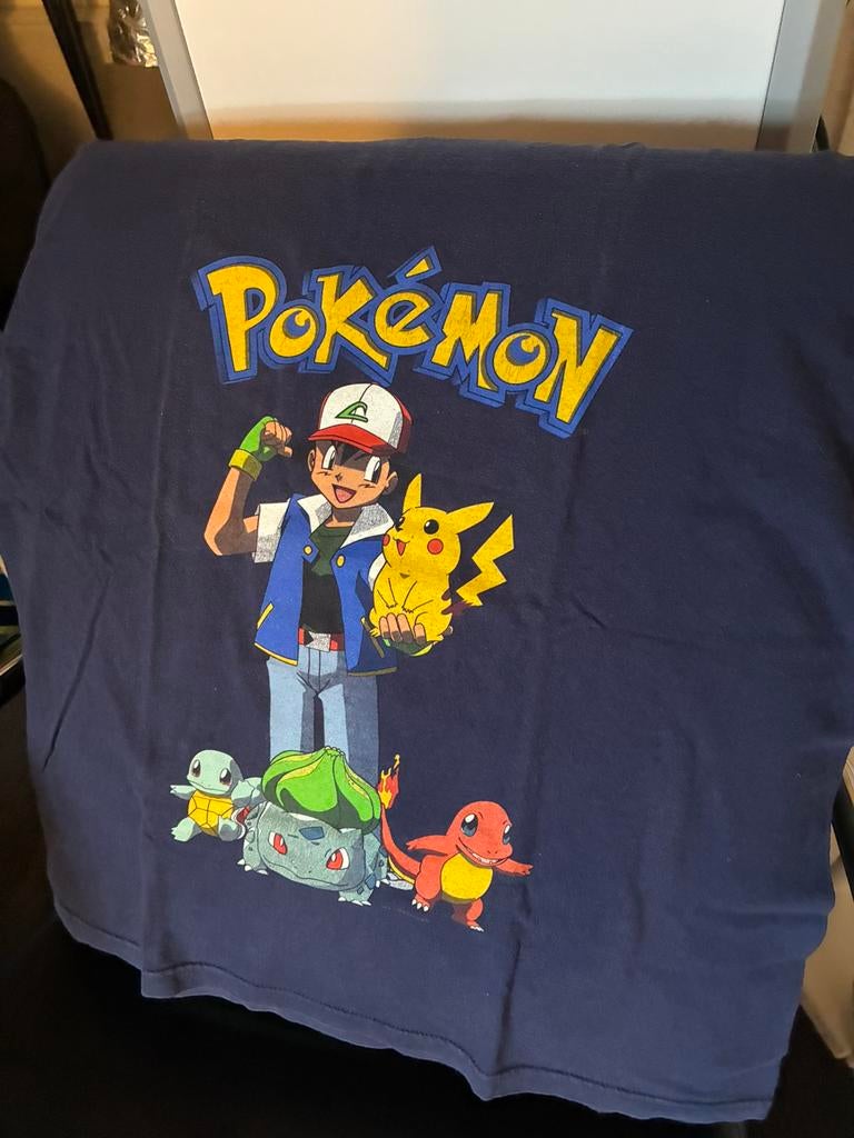 Pokémon T-shirts vintage origineel Ash Pikachu, Ophalen of Verzenden, Gedragen, Overige maten, Blauw