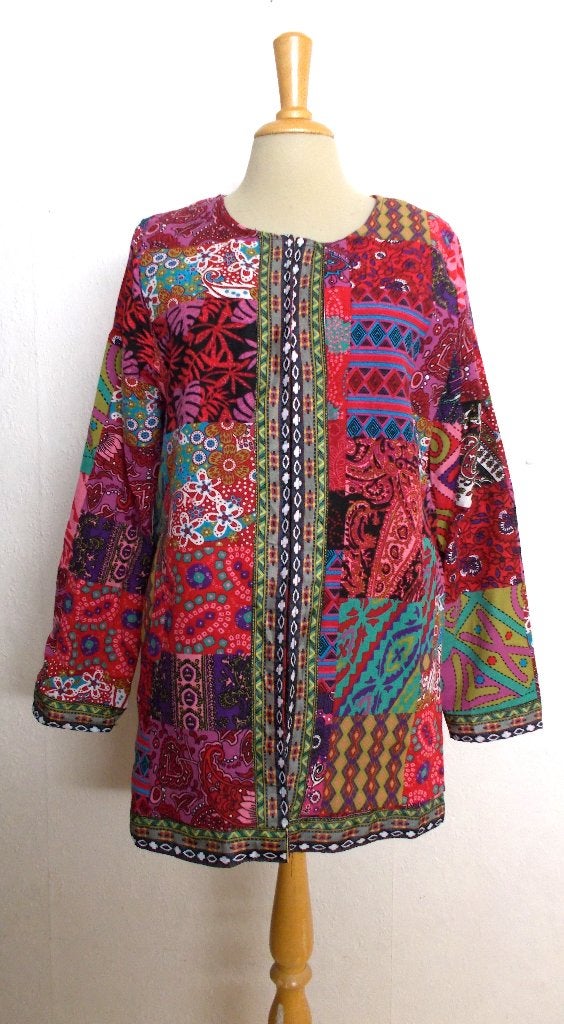 Folklore/india/batik fleurige kleuren vest/ jasje! L, Maat 42/44 (L), Zo goed als nieuw, Jasje, Meerkleurig