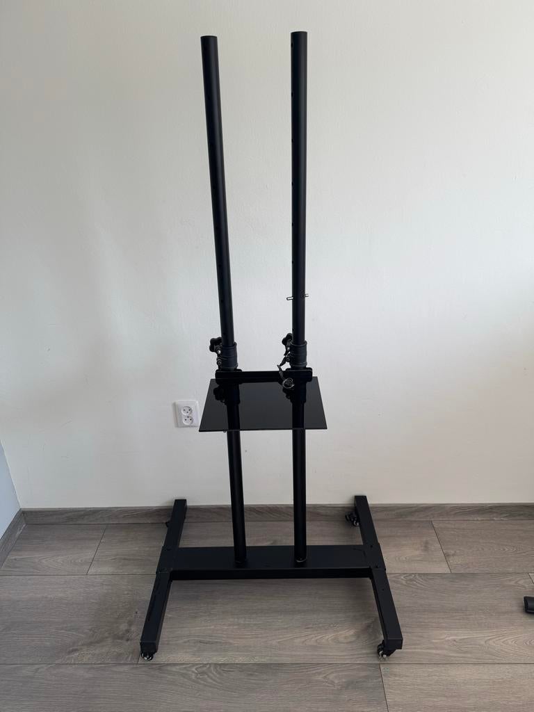 Verrijdbare TV-standaard met glazen plank, Audio, Tv en Foto, Televisiebeugels, Ophalen of Verzenden, Zo goed als nieuw
