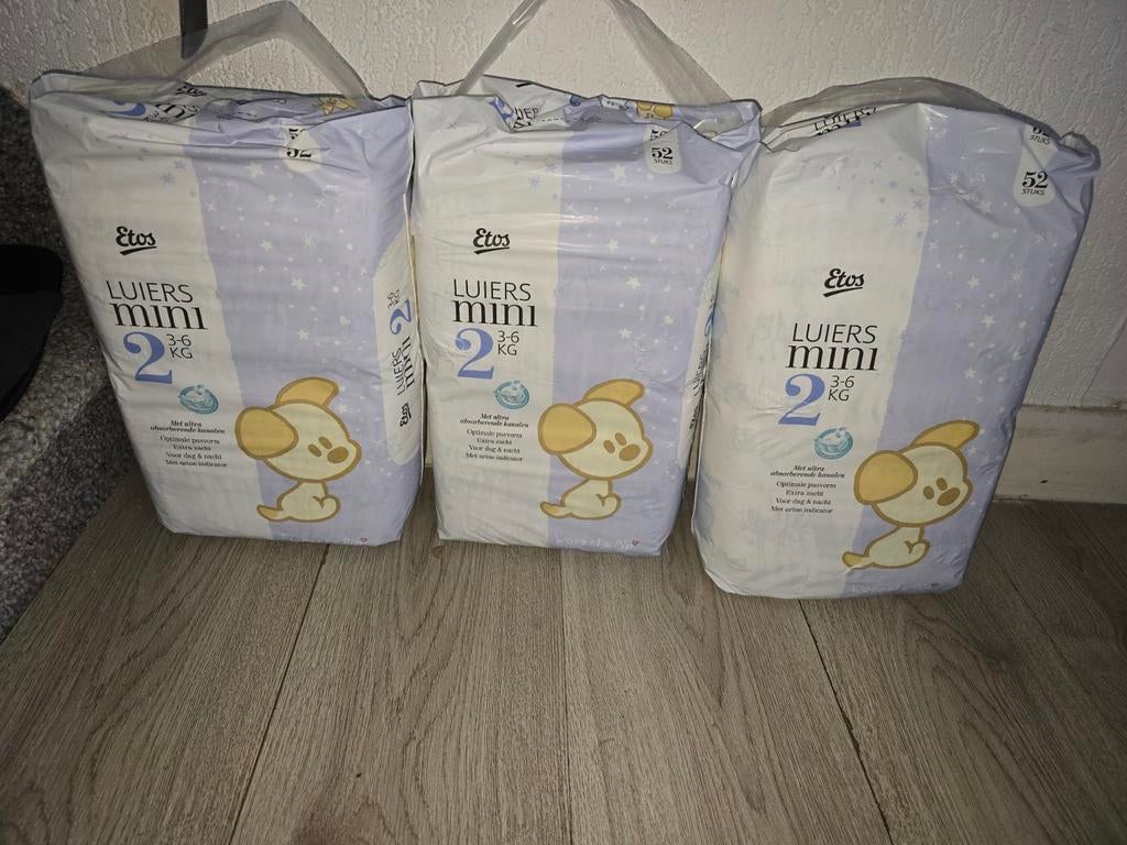 3x Etos Luiers Mini Maat 2 (3-6 kg) - Nieuw, Ophalen, Nieuw