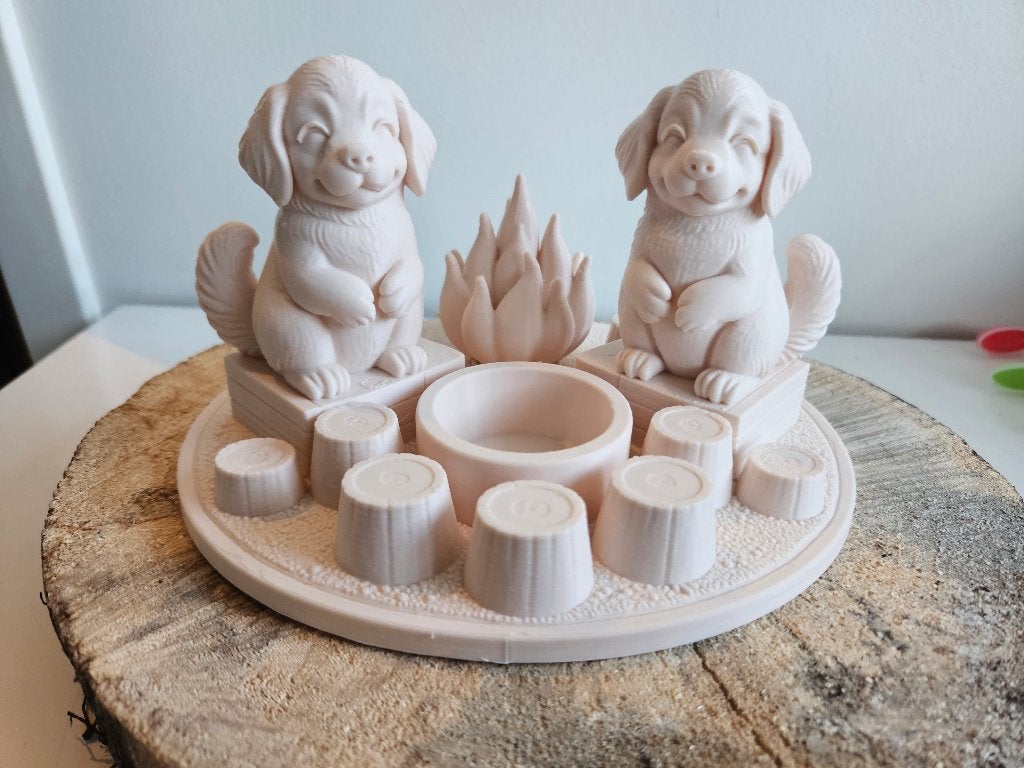 Campfire Buddies Golden Retrievers Theelicht houder, 10 cm, Kunststof, Waxinelichthouder, Nieuw