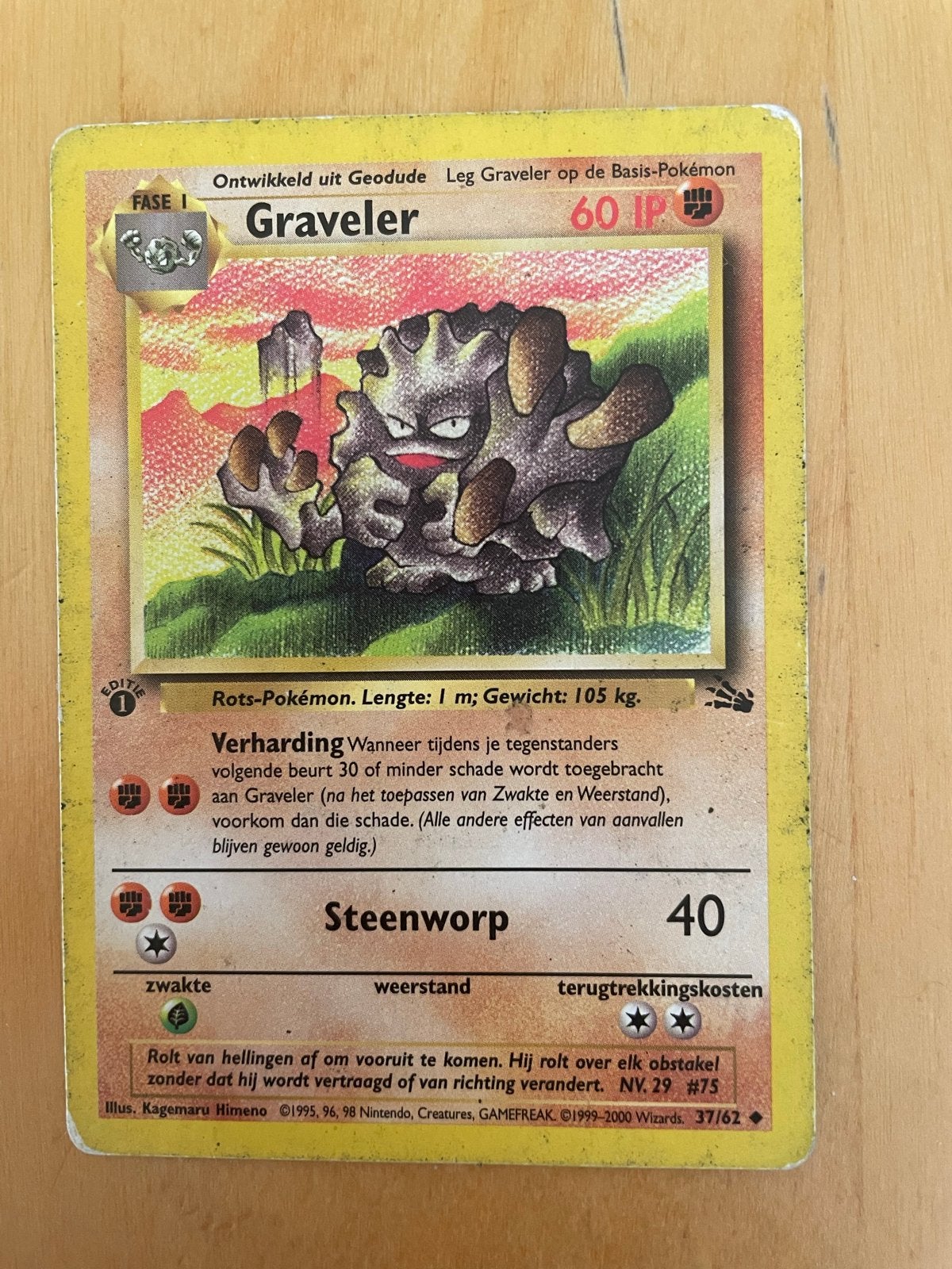 Pokémon Graveler Kaart - Oude Editie (37/62), Ophalen of Verzenden, Gebruikt, Losse kaart