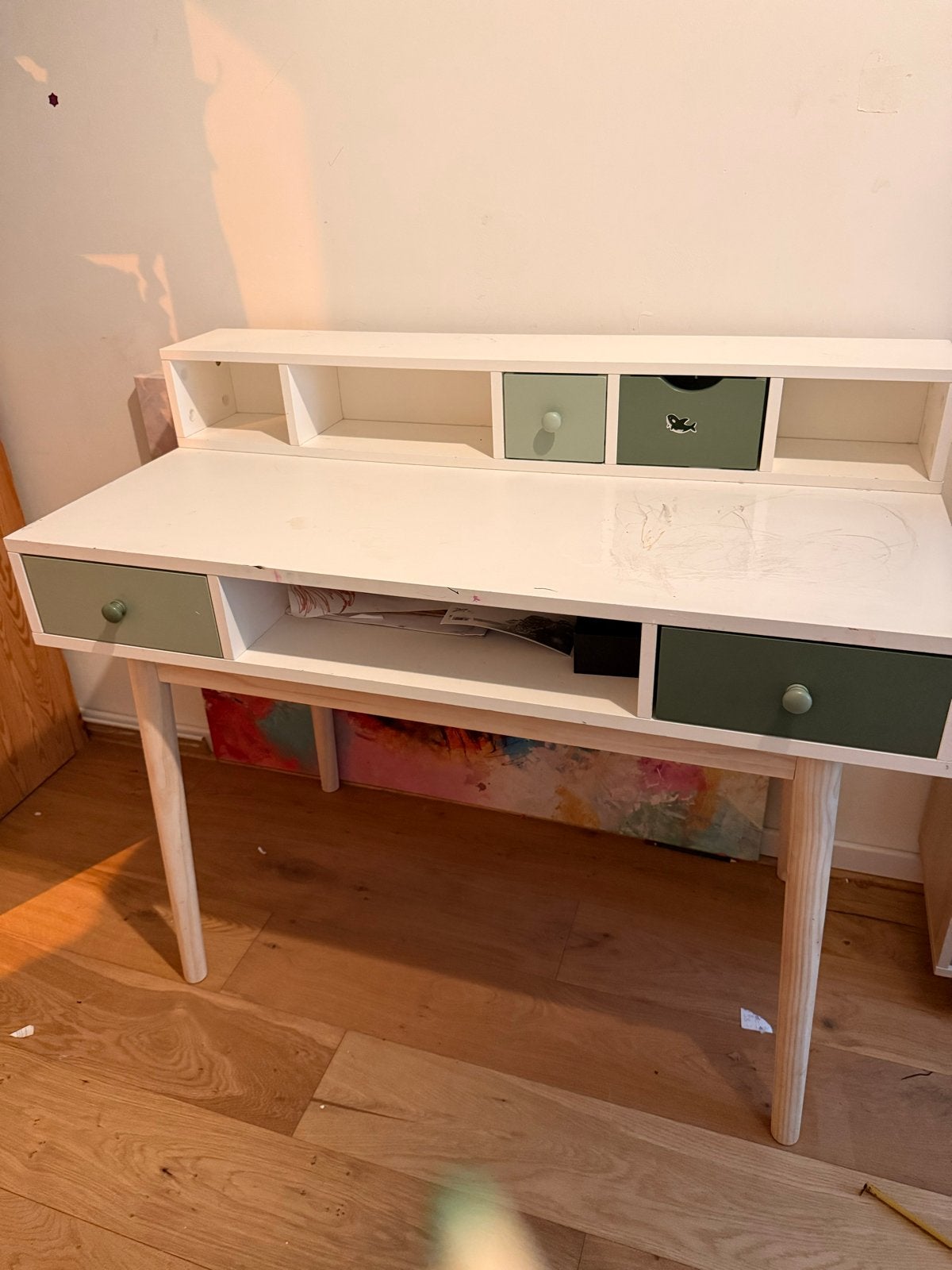Bureau met houten poten en optioneel ladekastje, Ophalen, Gebruikt, Bureau-kast combinatie, Hout