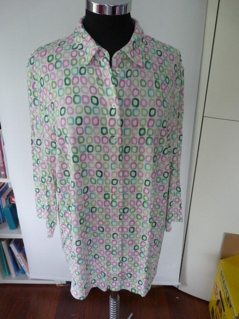 Fris groene roze top met knoopjes of blouse van Erfo. Mt 46, Meerkleurig, Erfo, Maat 46/48 (XL) of groter, Ophalen of Verzenden