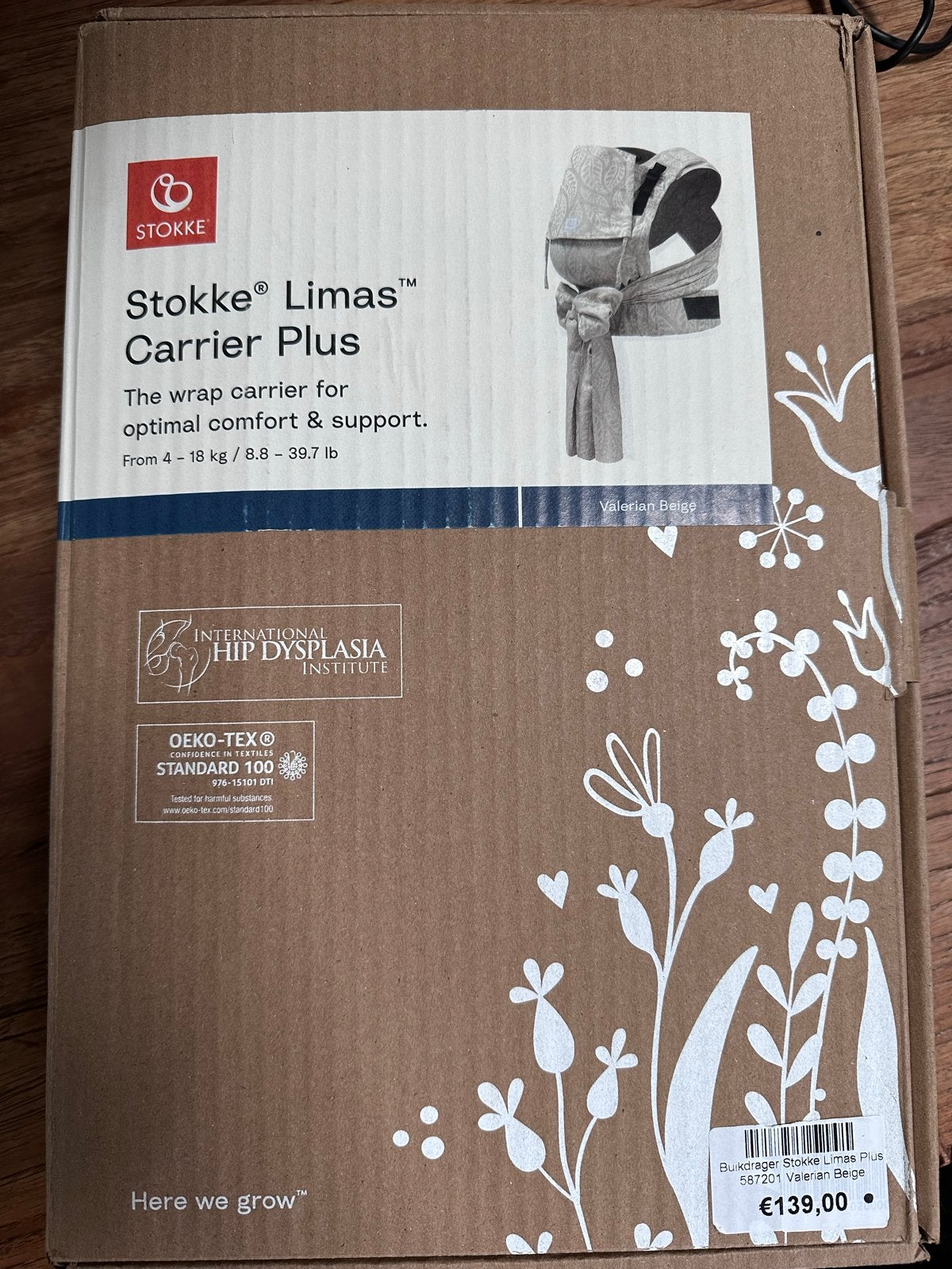 Stokke Limas Carrier Plus Draagzak - Valerian Beige, Overige merken, Buik of Rug, Ophalen of Verzenden, Zo goed als nieuw