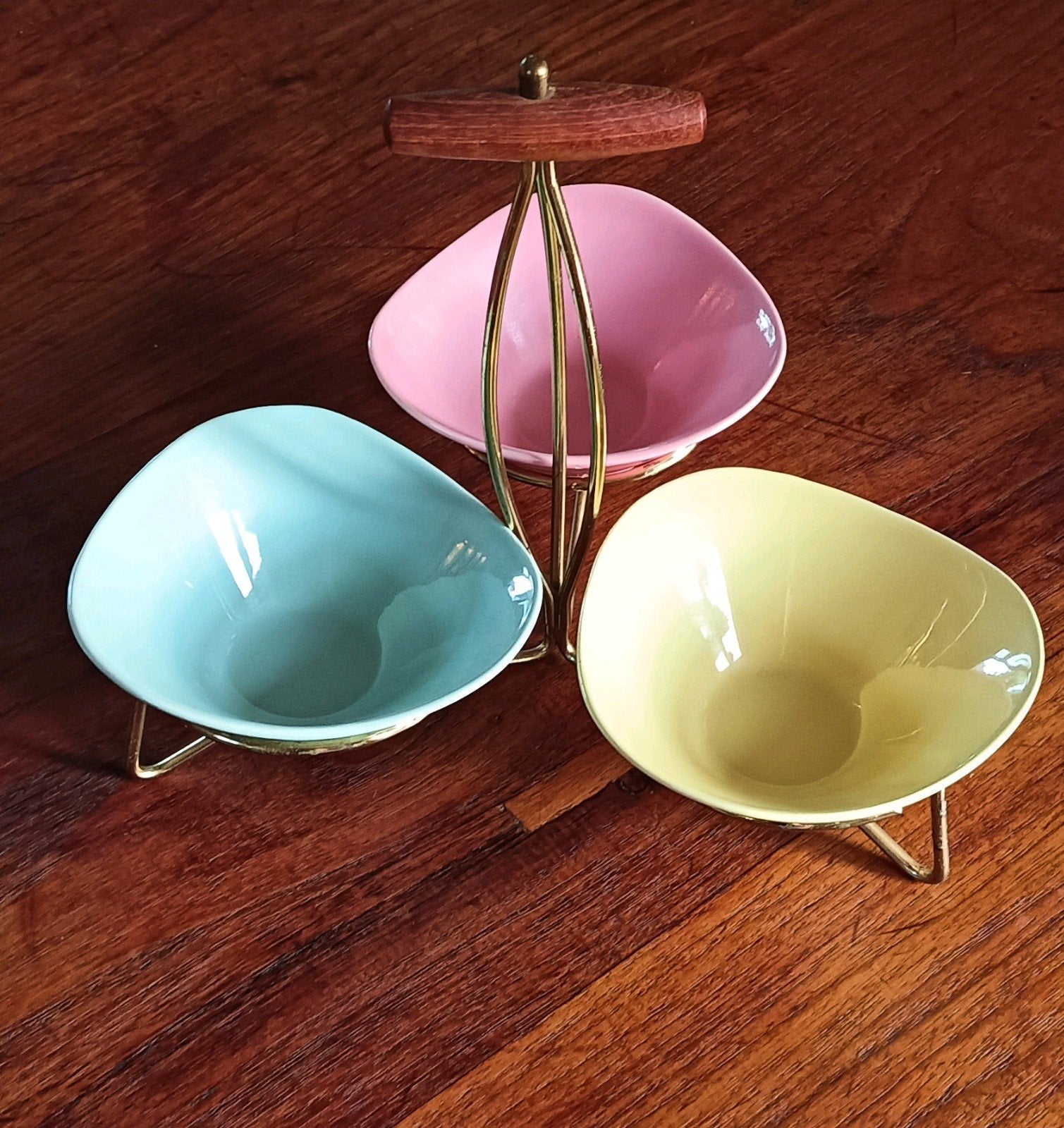 Vintage Mid-Century Snackset met 3 schaaltjes, Verzamelen, Retro, Ophalen of Verzenden