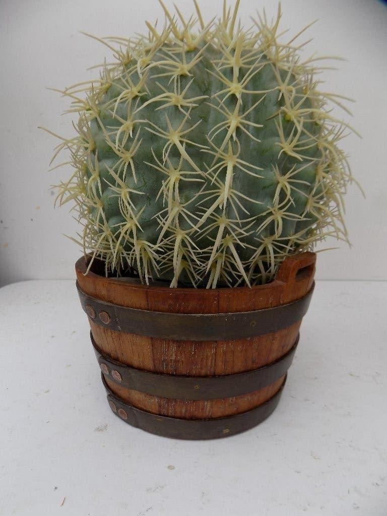 Bloempot plantenbak rond hout vintage, Overige materialen, Gebruikt, Rond, Ophalen of Verzenden