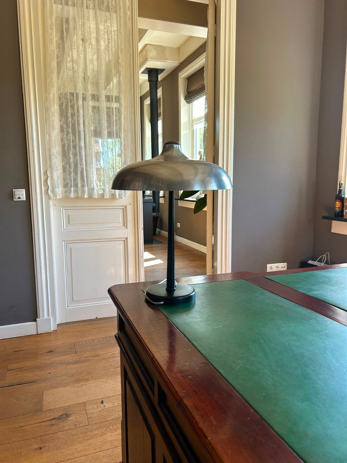 Vintage metalen tafellamp - industrieel design, Ophalen, Bureaulamp, Gebruikt, Overige merken