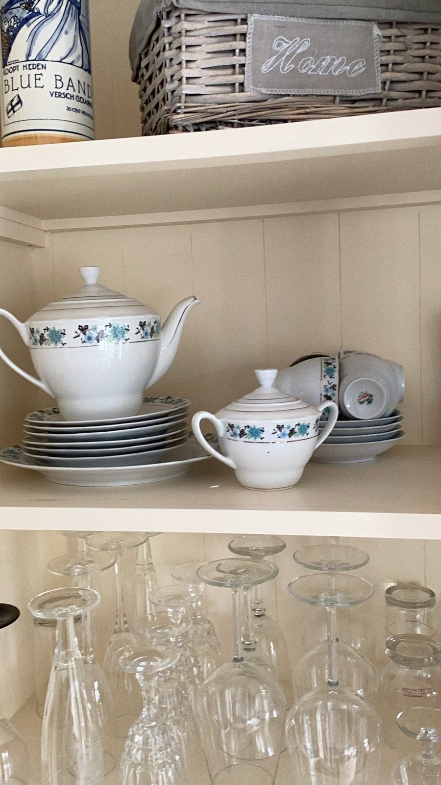 Vintage gebak en theeservies met bloemmotief, Ophalen, Vintage, Zo goed als nieuw, Porselein