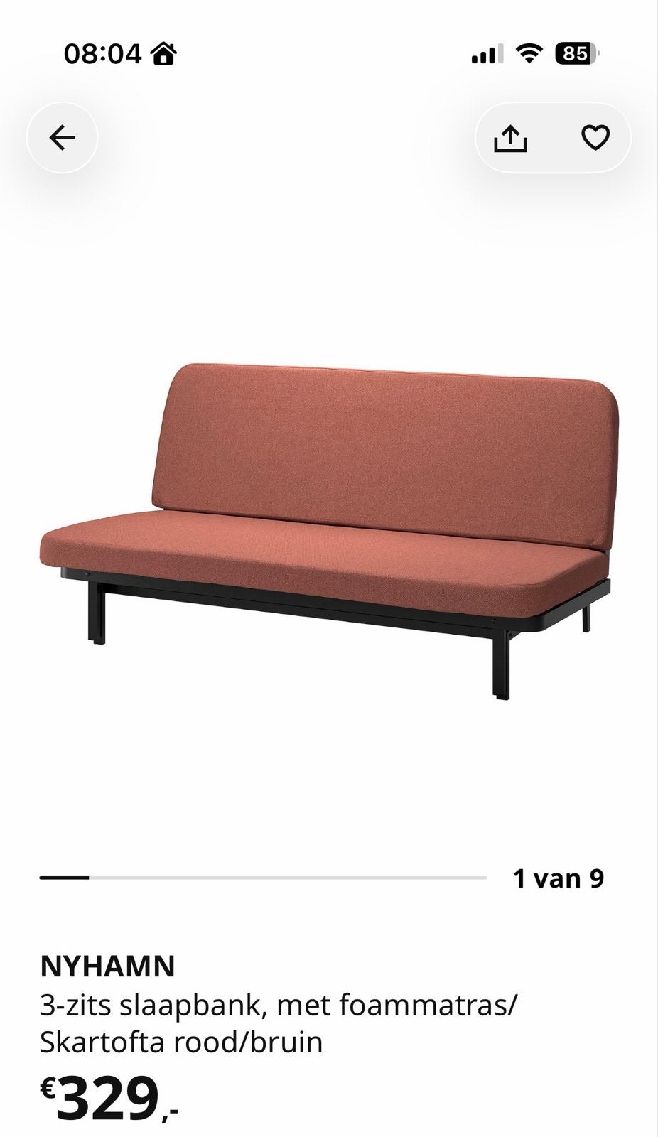 IKEA NYHAMN 3-zits slaapbank met foammatras, Huis en Inrichting, Ophalen, Tweepersoons, 140 cm, Zo goed als nieuw