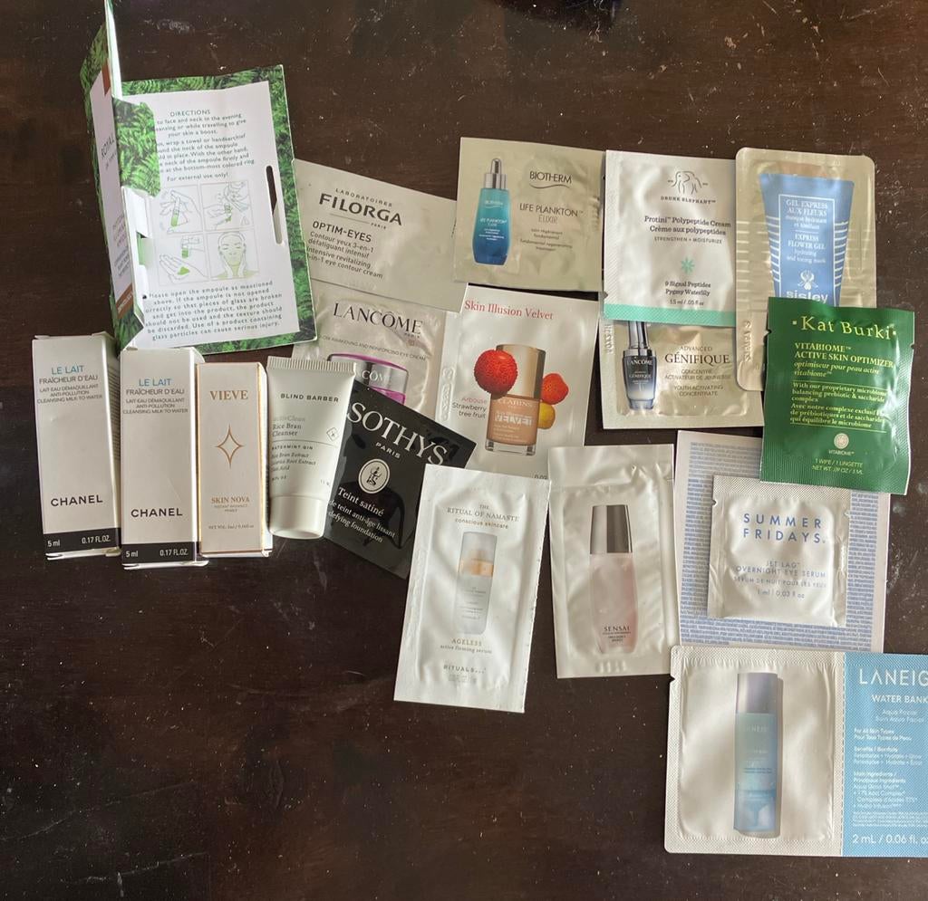 Diverse skincare samples en sachets - Chanel, Laneige etc., Ophalen of Verzenden, Nieuw, Gehele gezicht, Verzorging