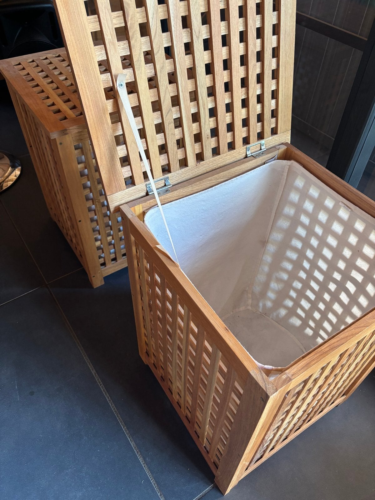 Houten wasmand met binnenzak - 46x46x50 cm, Huis en Inrichting, Ophalen, Gebruikt, Bruin, Hout